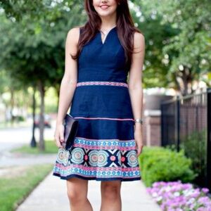 Shoshanna Navy Blue Embroidered Dress